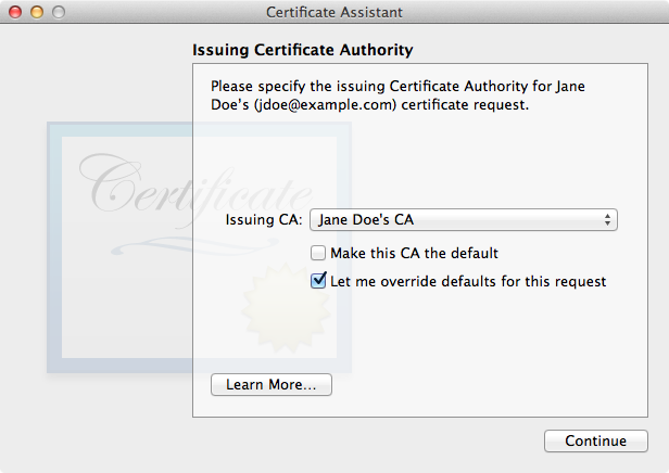 certificate assistant screenshots